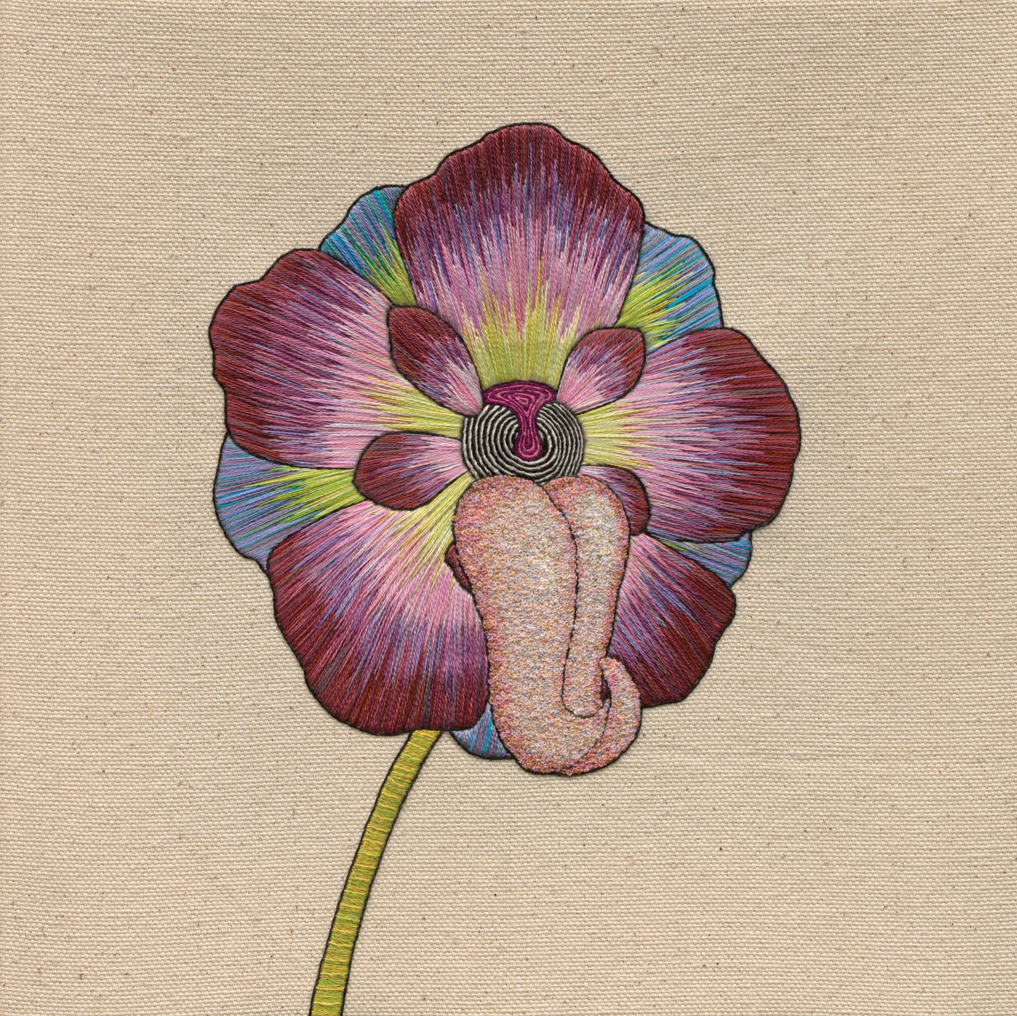 A well observed anatomical botanical embroidery